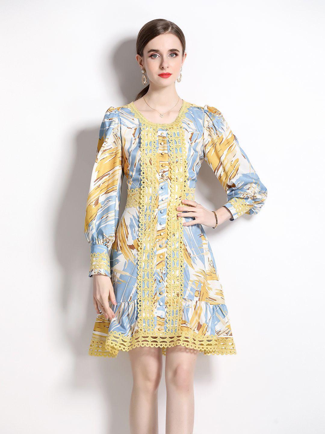 jc collection print puff sleeve a-line dress