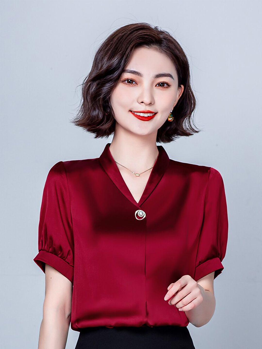 jc collection red solid shirt style top