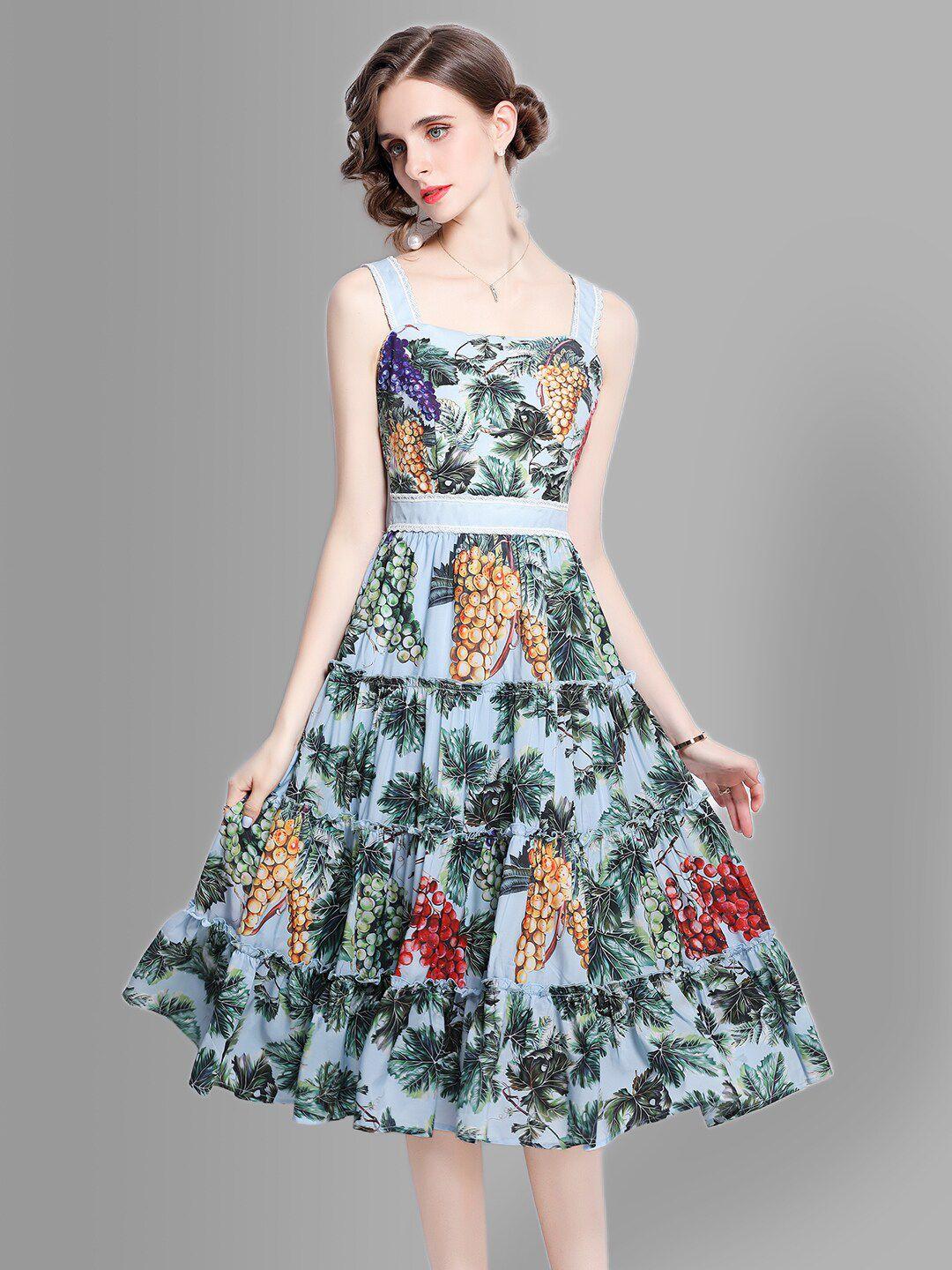 jc collection turquoise blue & green floral midi dress