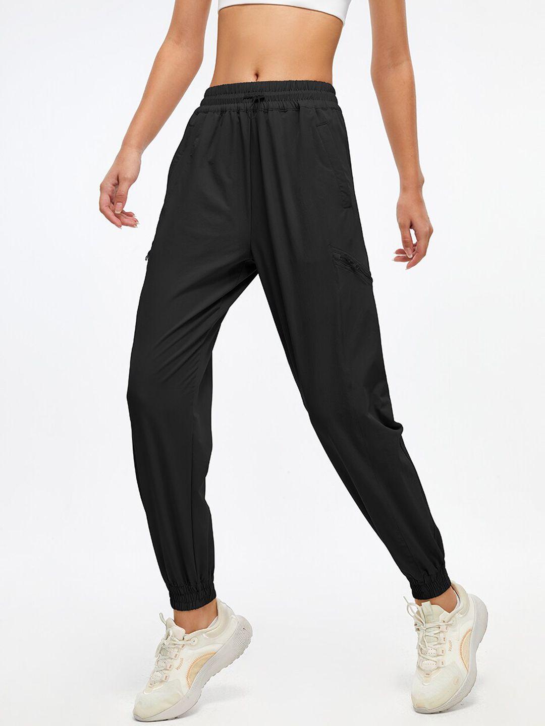 jc collection women black solid dry fit joggers