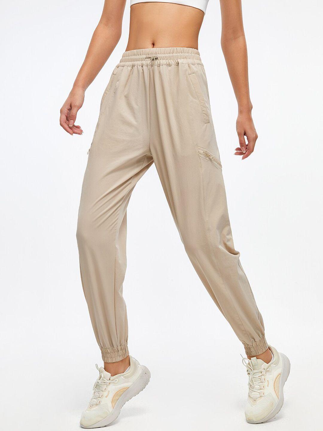 jc collection women khaki solid relaxed-fit joggers