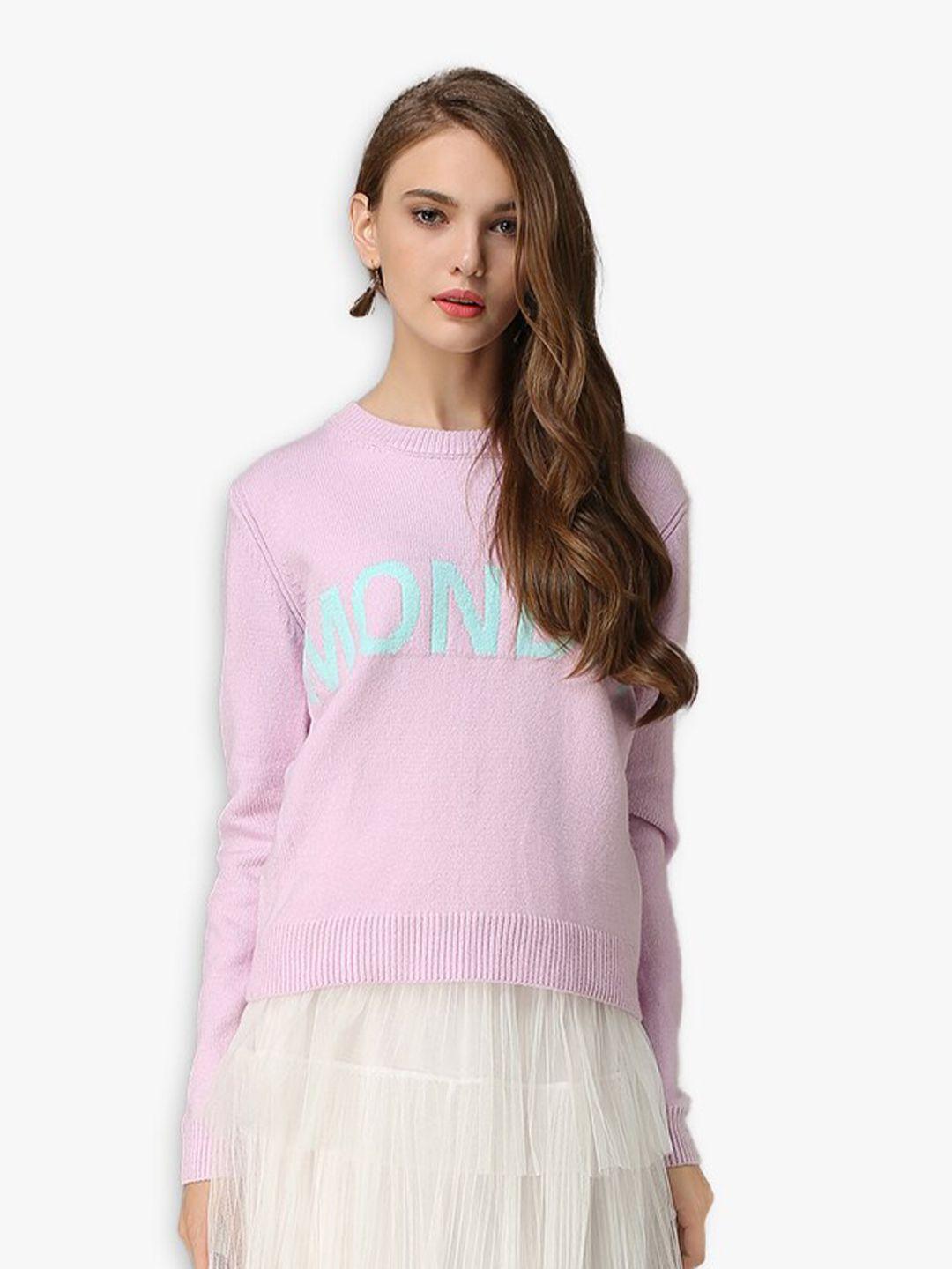 jc collection women pink & turquoise blue typography printed pullover