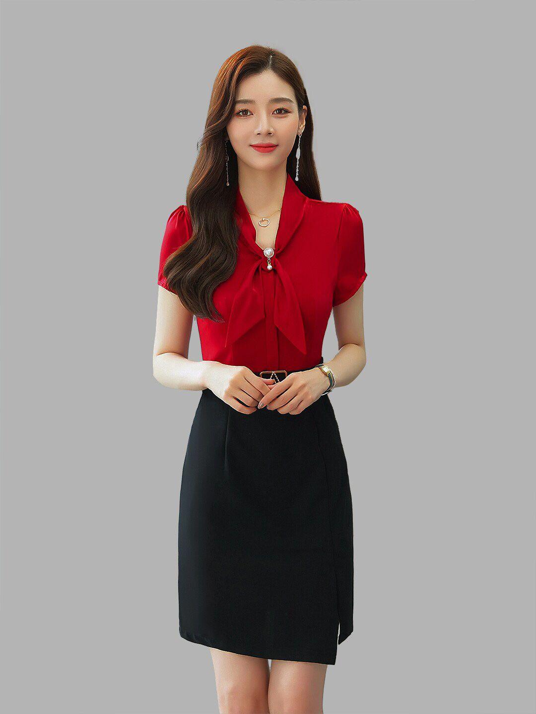 jc collection women red & black colourblocked sheath dress