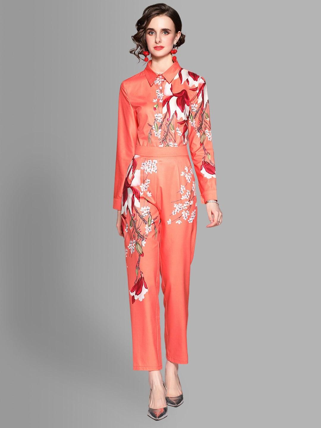 jc collection women red & white printed top with trousers