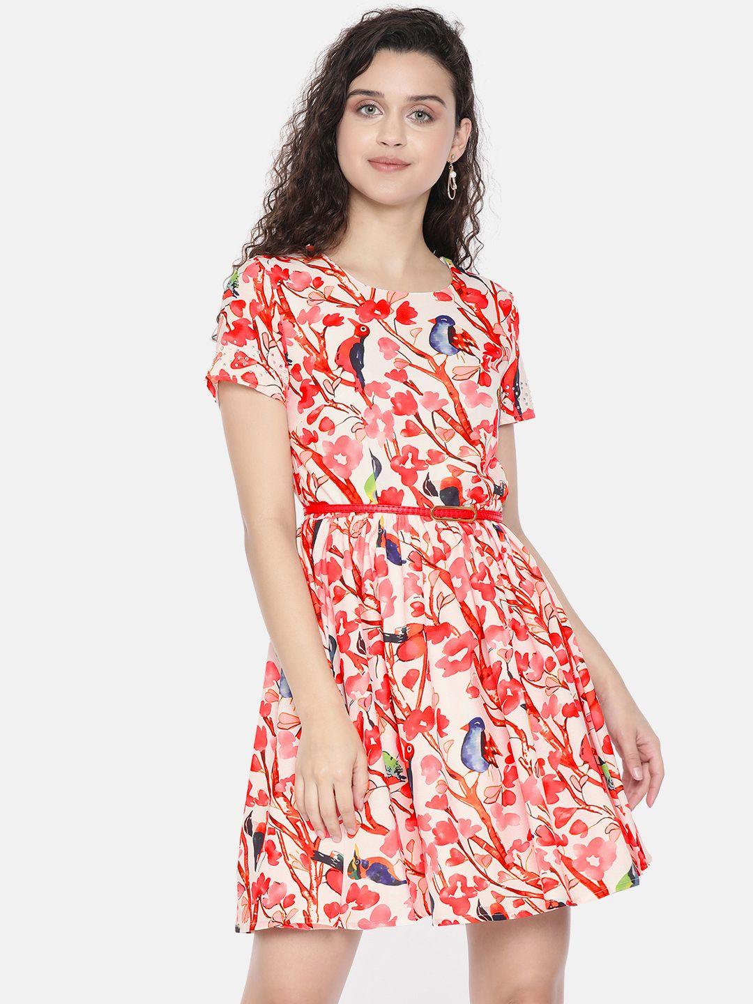 jc collection women white & red printed fit & flare dress
