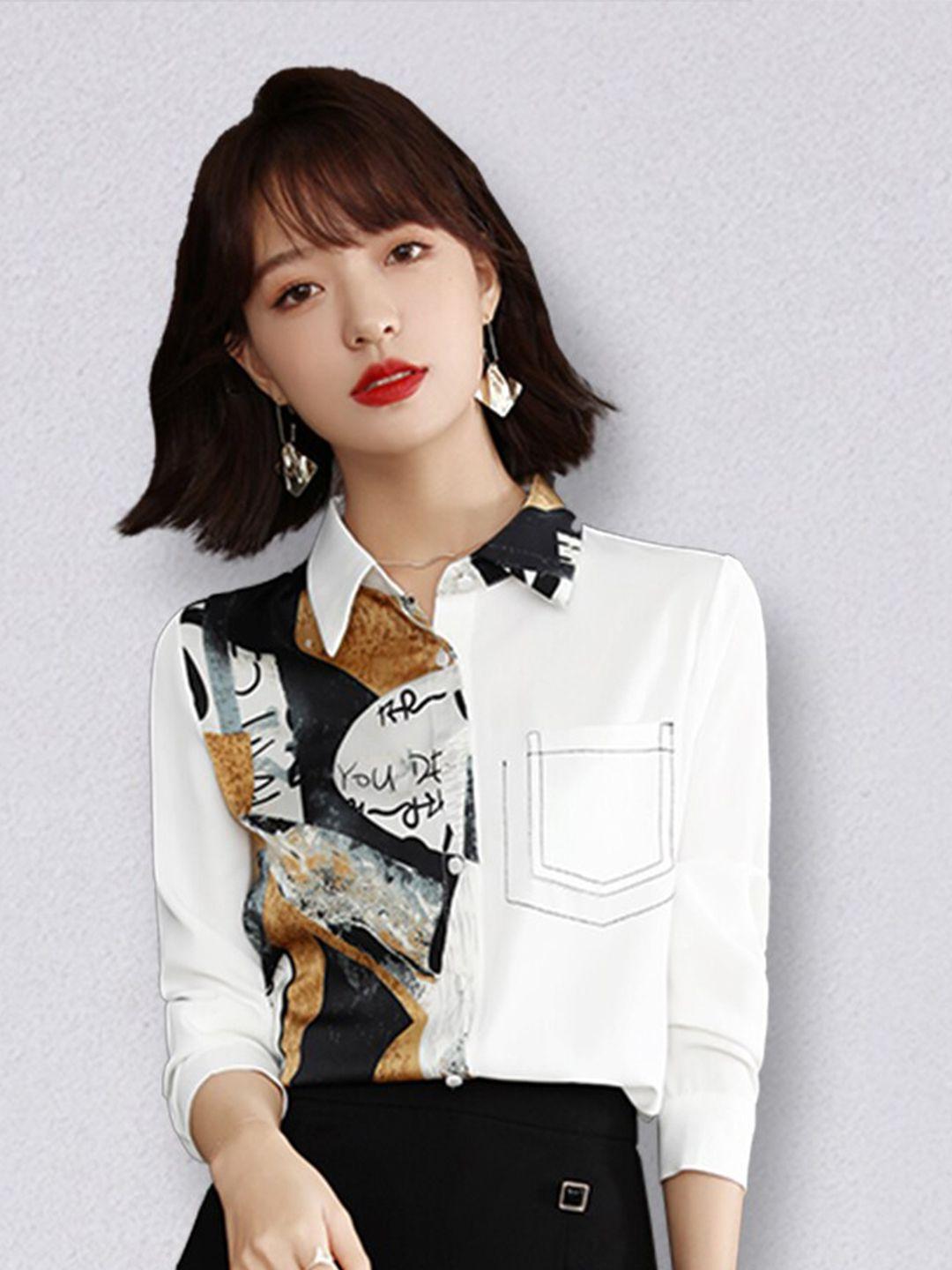 jc collection women white printed casual shirt
