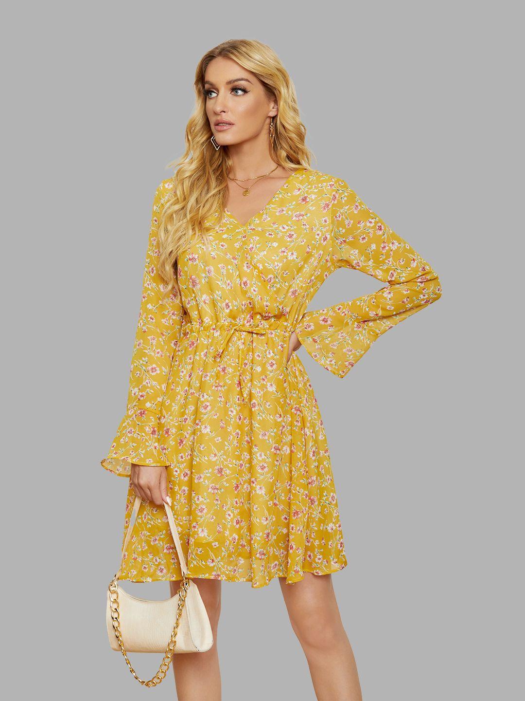 jc collection women yellow & pink floral printed dress