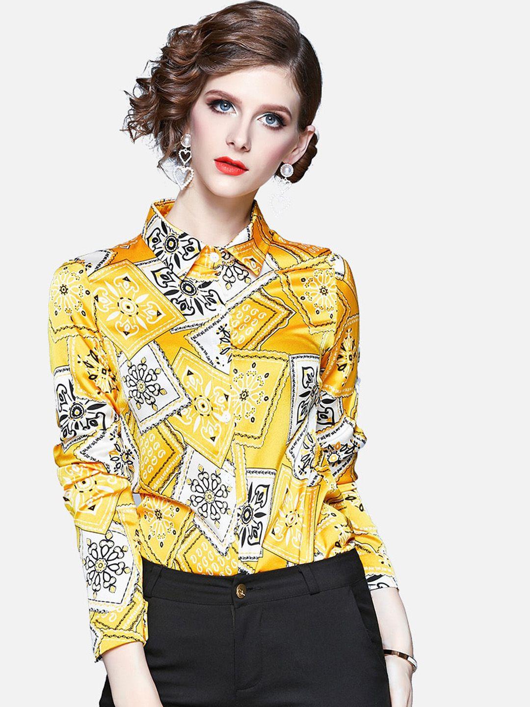 jc collection women yellow opaque printed casual shirt