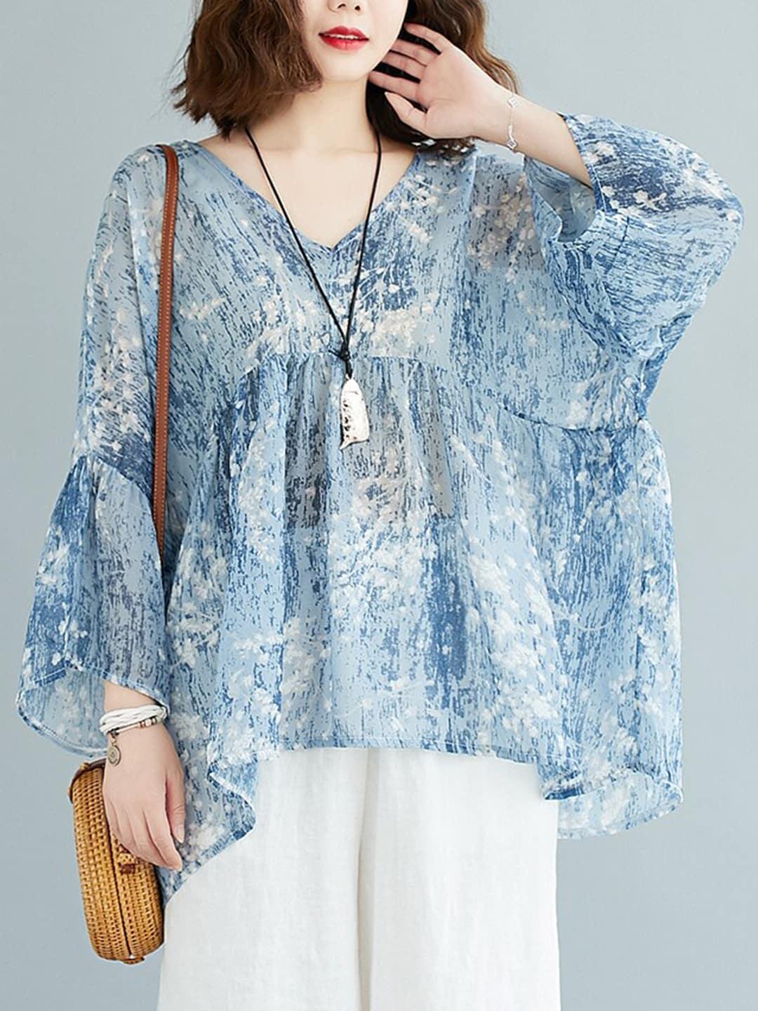 jc mode abstract printed extended sleeves a-line top