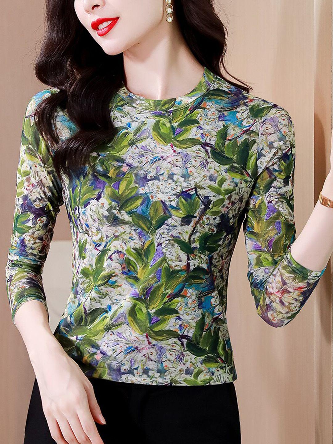 jc mode floral printed high neck long sleeves top