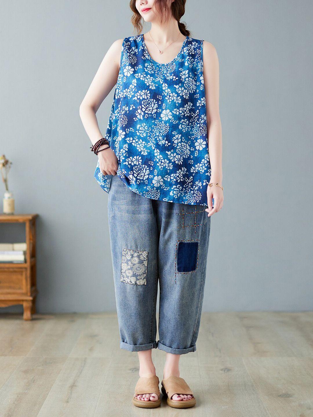 jc mode floral printed sleeveless a-line top