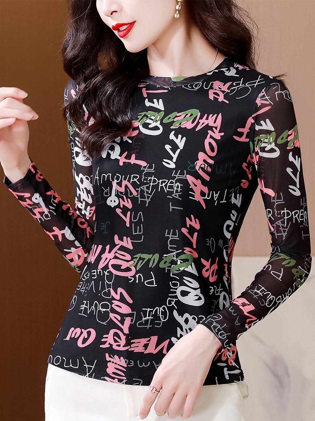 jc mode typography printed long sleeves top