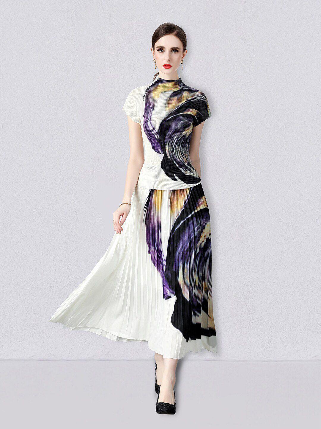 jc collection abstract printed accordion pleated top & skirt co-ords set