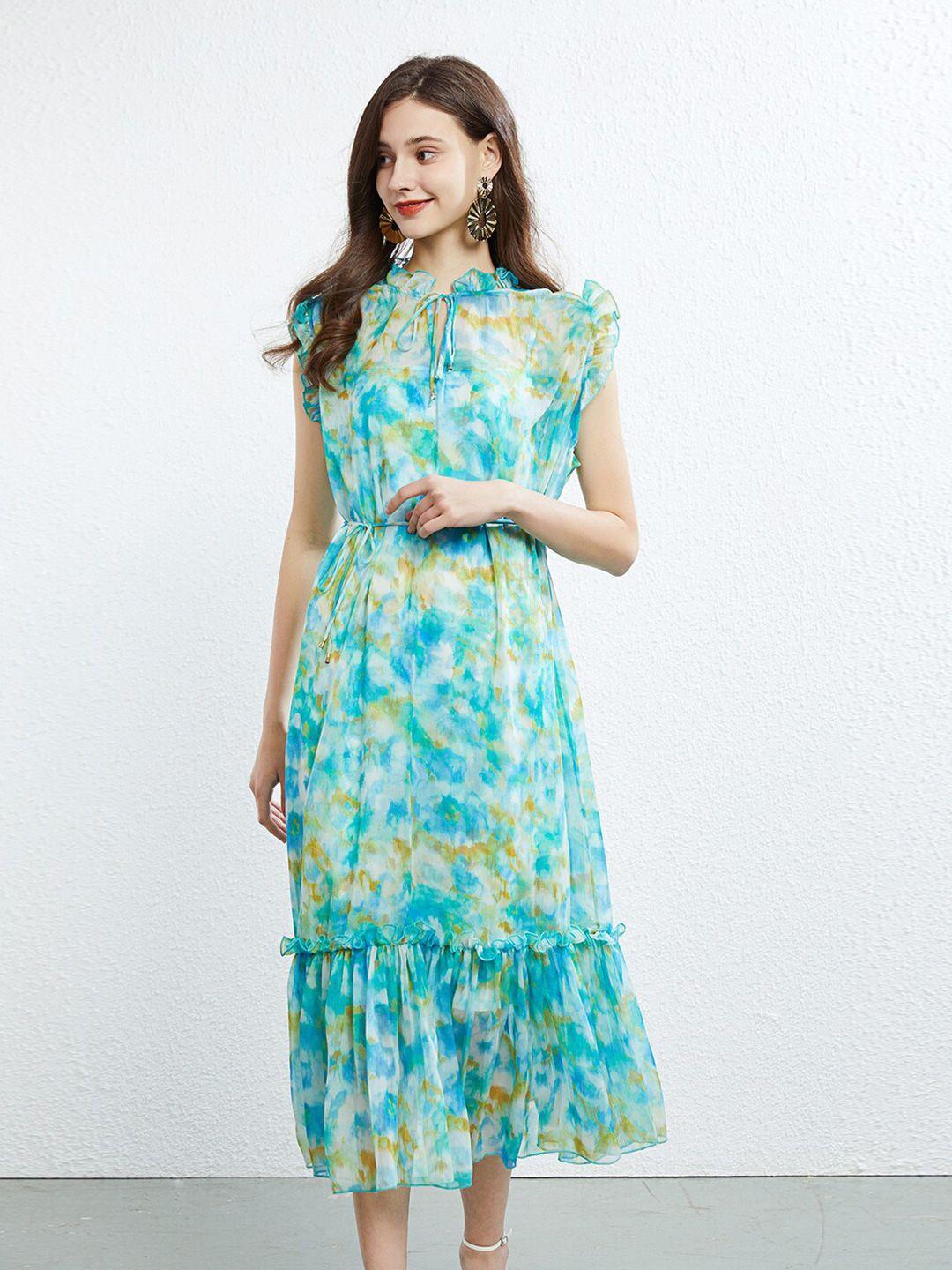 jc collection abstract printed gathred or pleated fit & flare midi dress