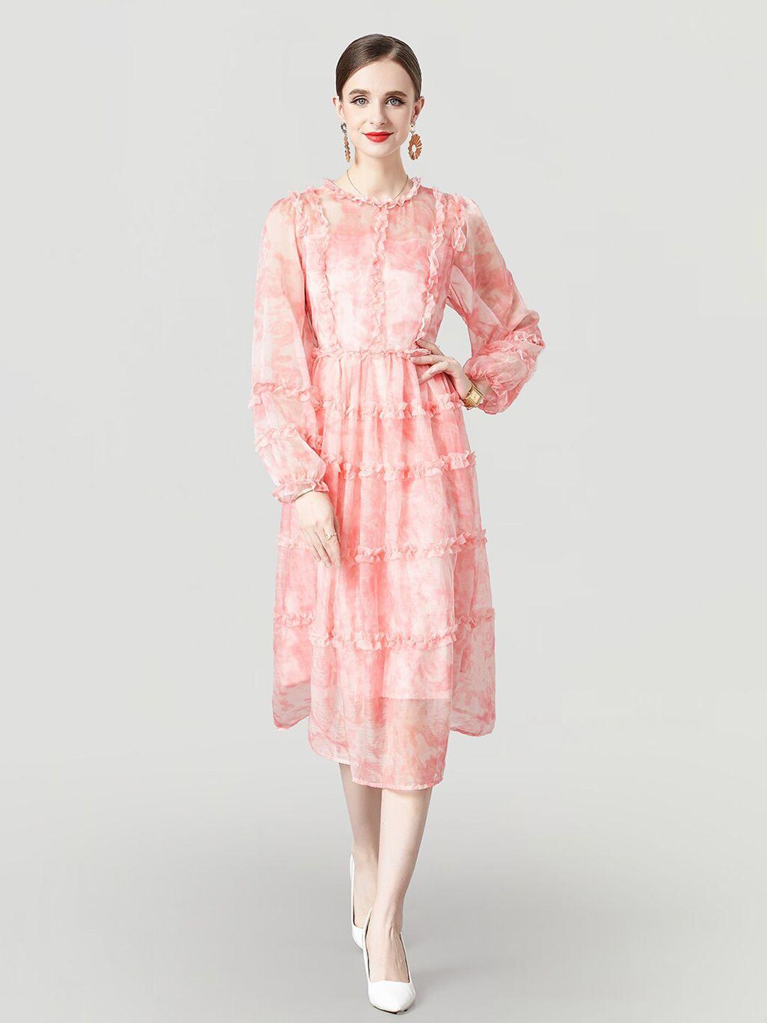 jc collection abstract printed puff sleeves fit & flare midi dress