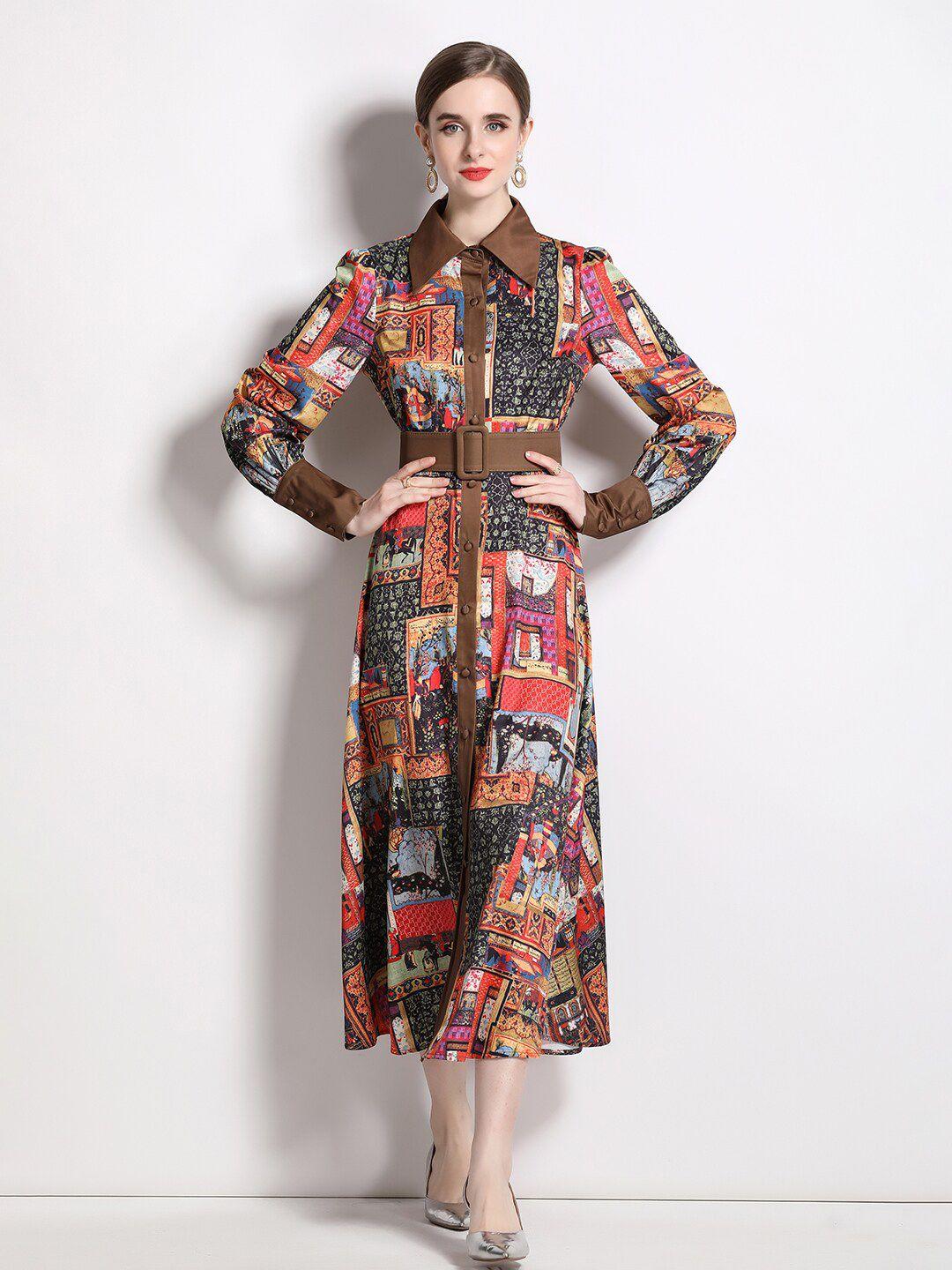 jc collection abstract printed puff sleeves shirt midi dress