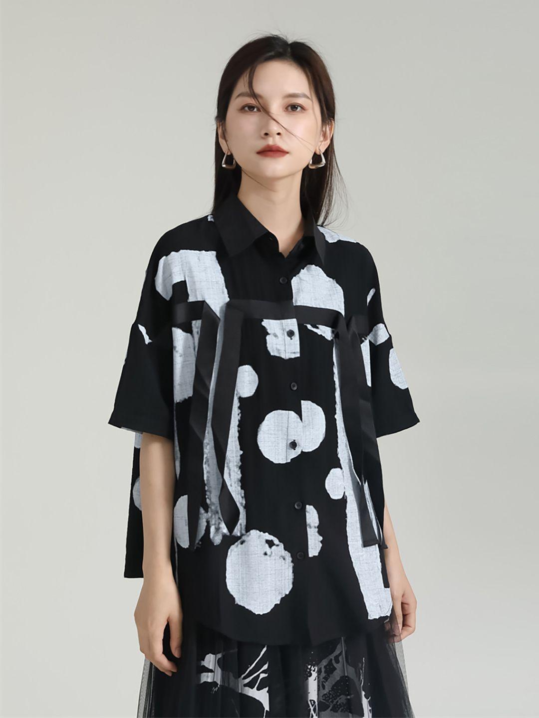 jc collection abstract printed spread collar casual shirt