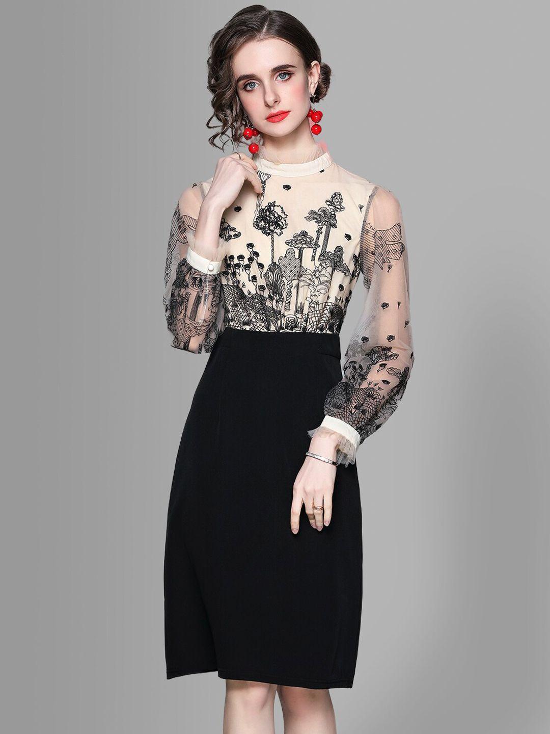 jc collection beige & black floral sheath dress