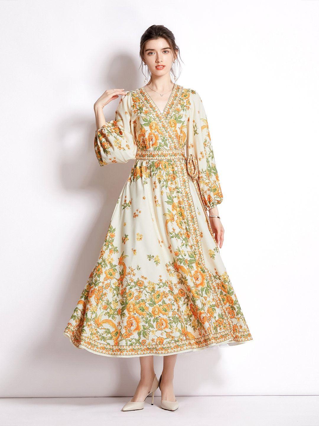 jc collection beige & yellow floral maxi dress