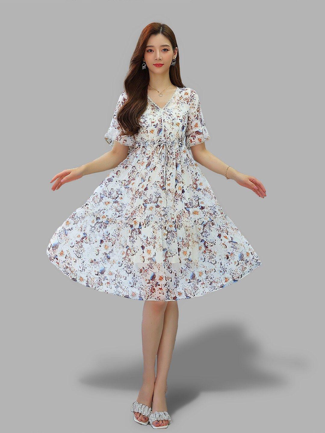 jc collection beige floral a-line dress