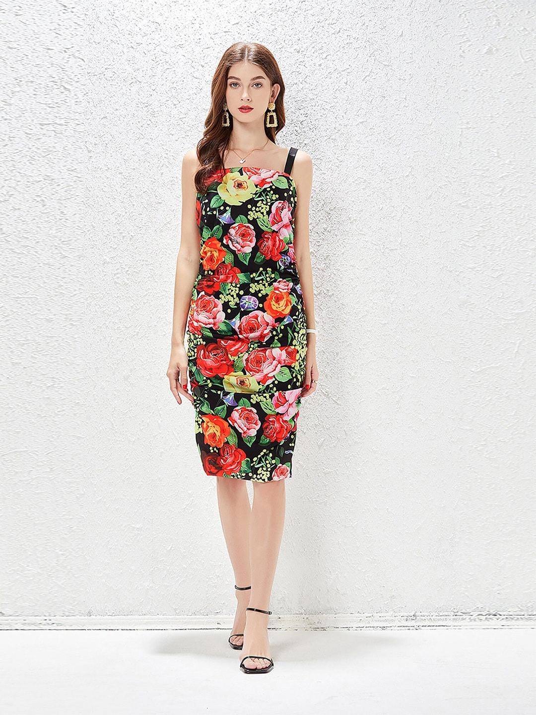 jc collection black & red floral bodycon dress