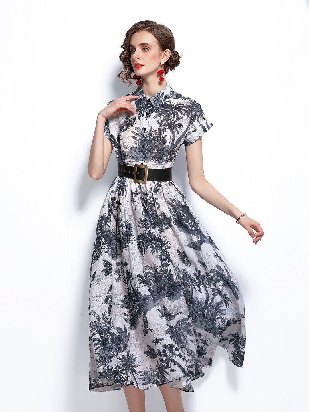 jc collection black & white floral midi dress