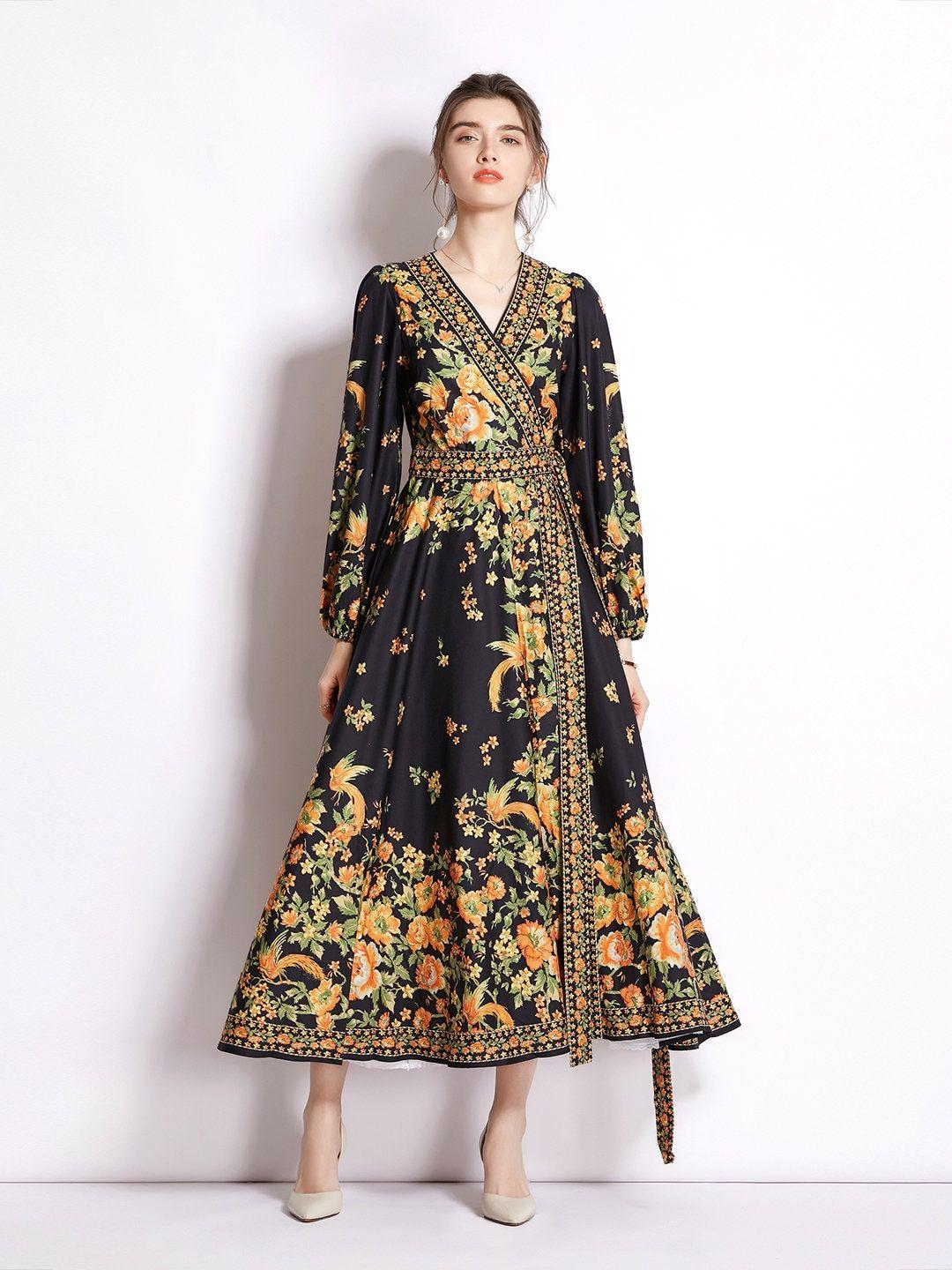 jc collection black & yellow floral maxi dress