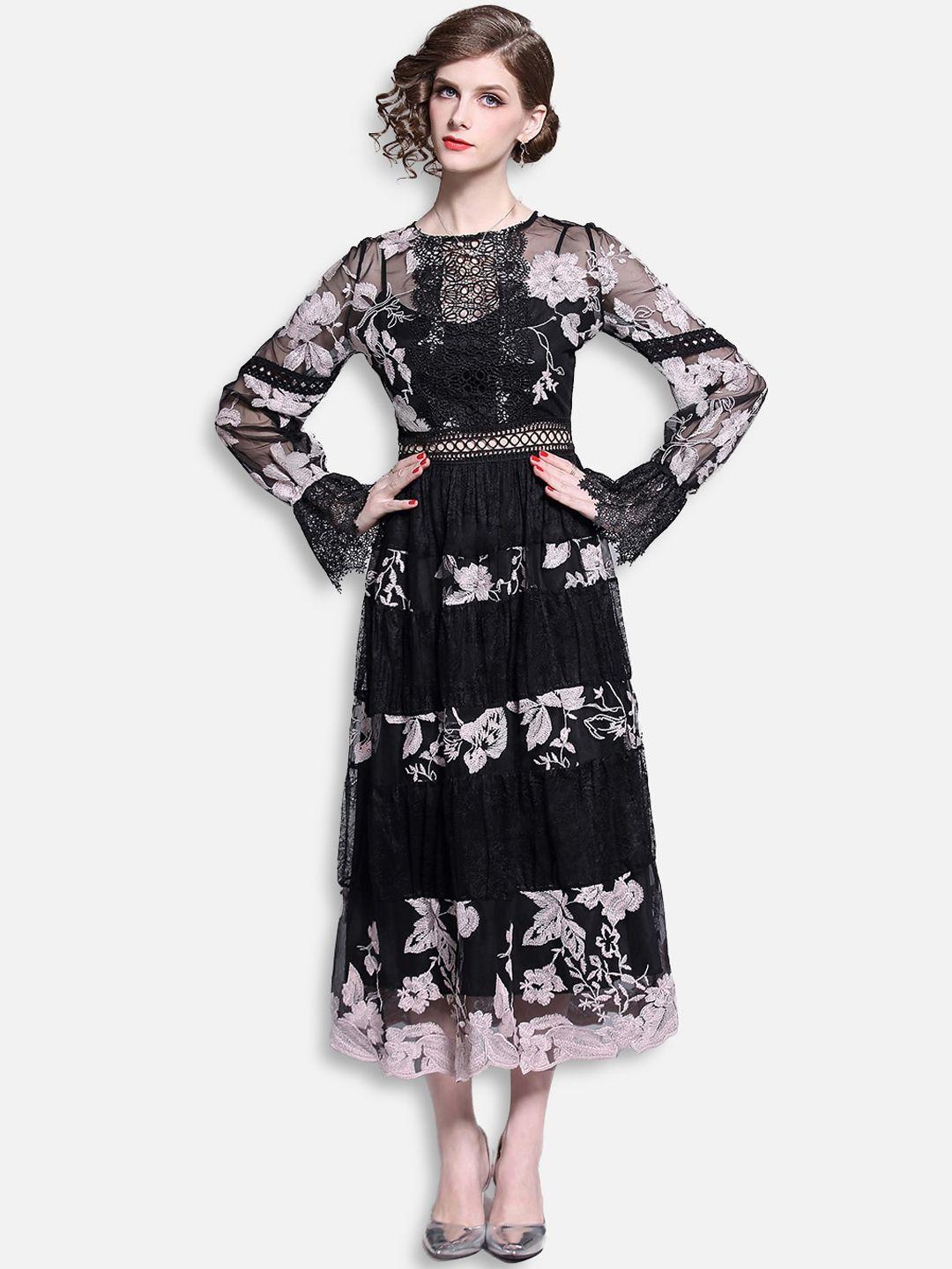 jc collection black floral midi dress