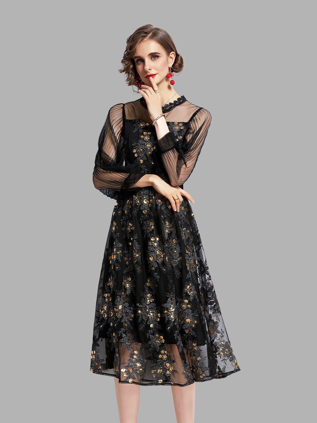 jc collection black floral midi dress