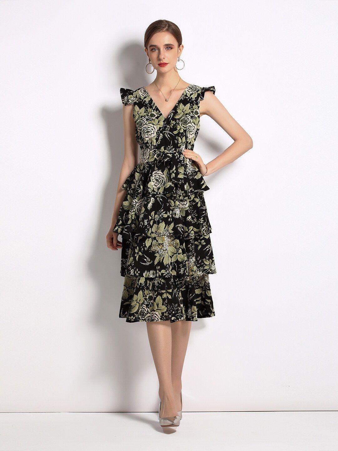 jc collection black floral midi dress