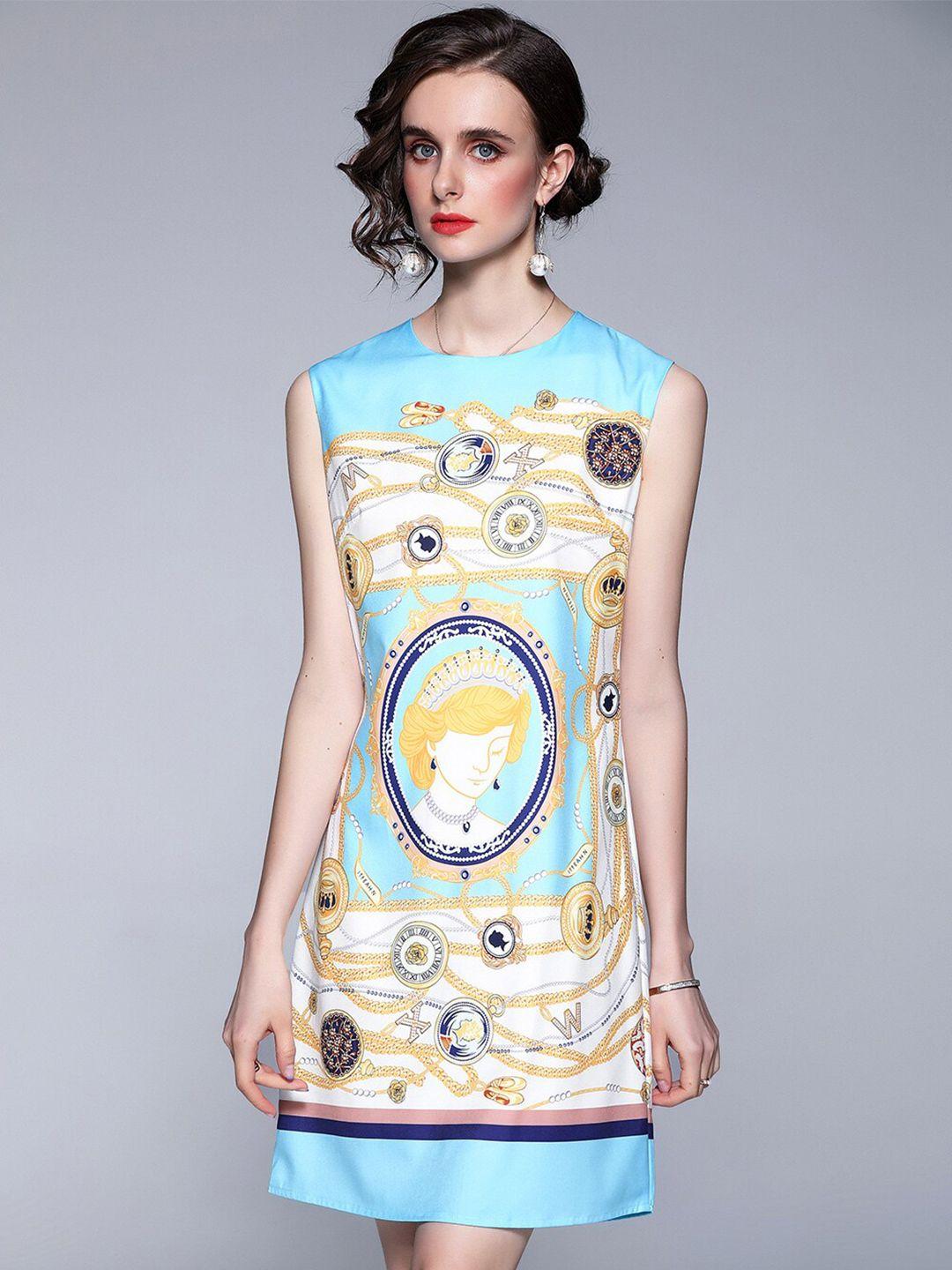 jc collection blue & gold-toned printed sheath dress