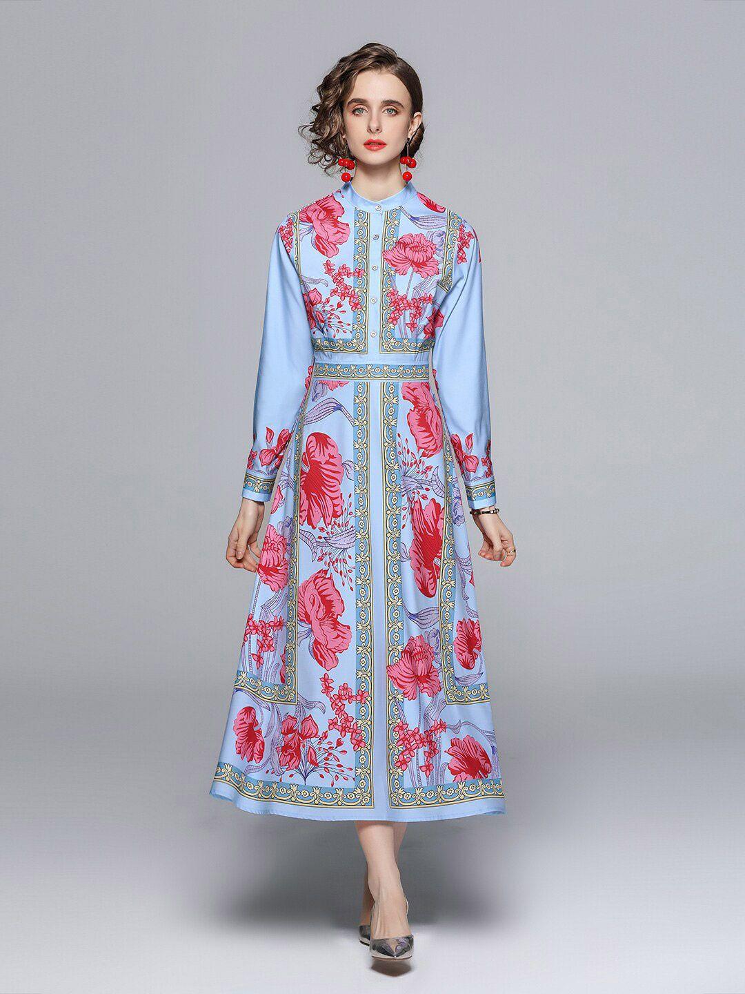 jc collection blue & pink ethnic motifs a-line maxi dress