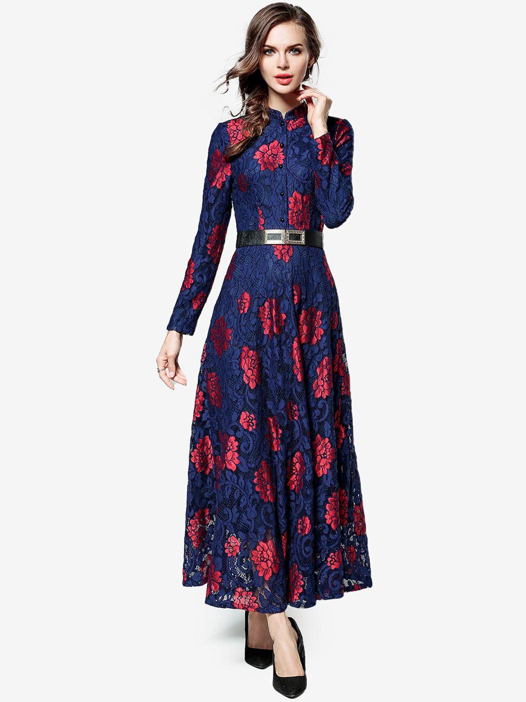 jc collection blue & red floral pure cotton maxi dress