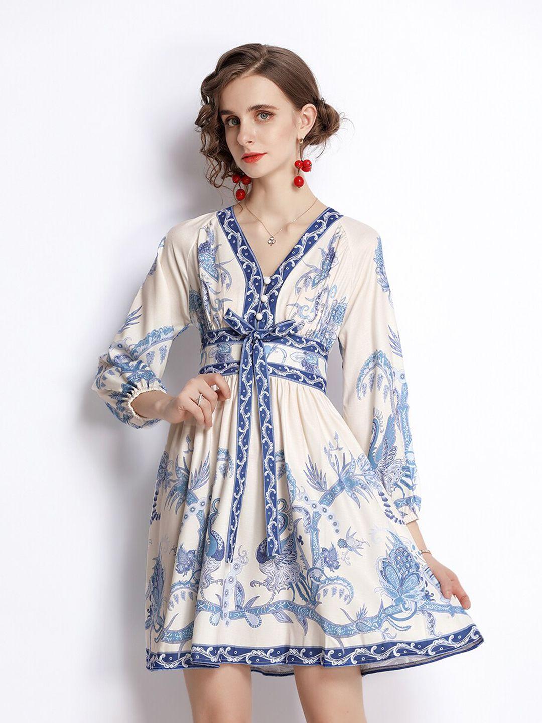 jc collection blue & white ethnic motifs dress