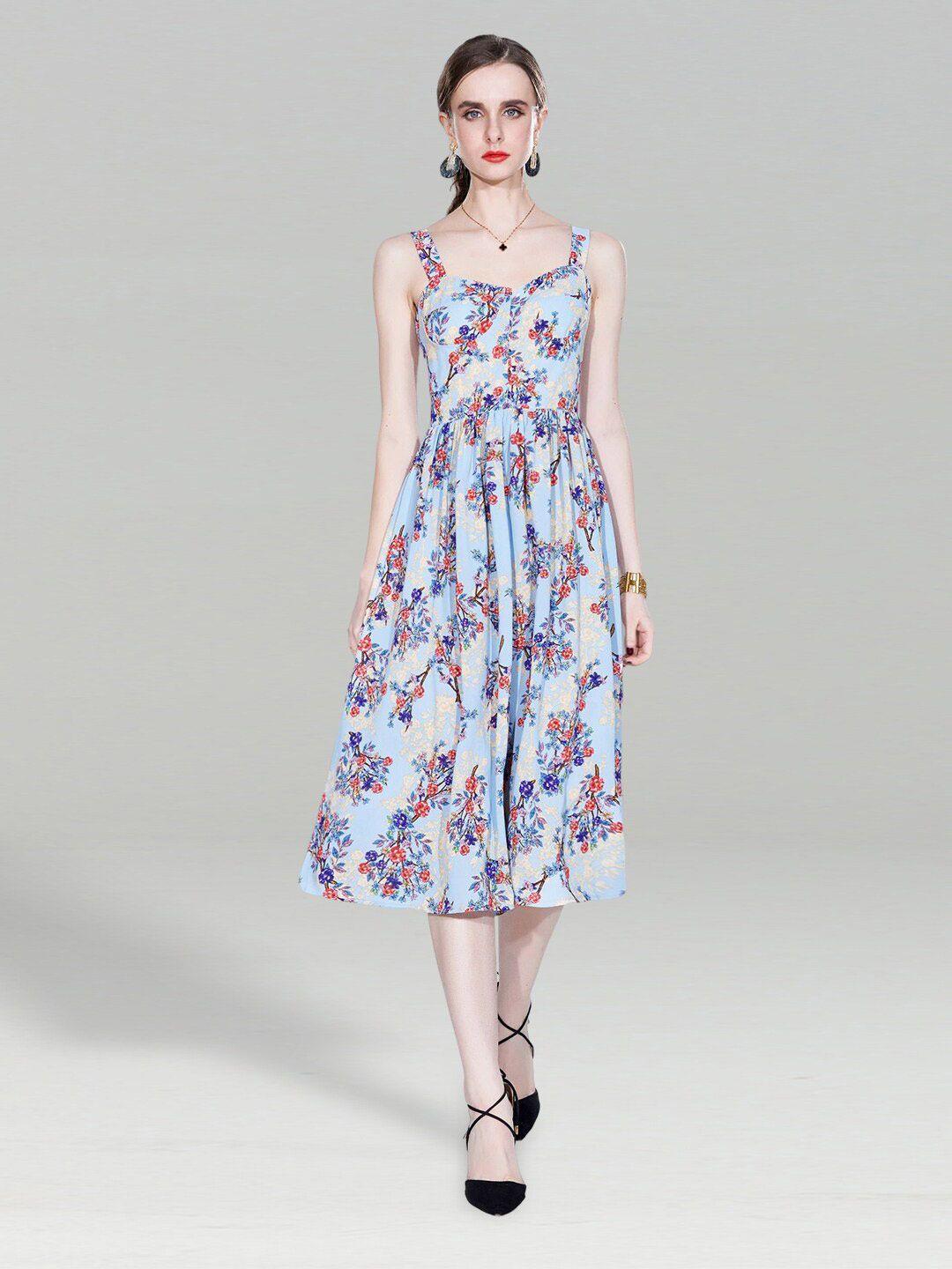 jc collection blue floral print fit & flare midi dress
