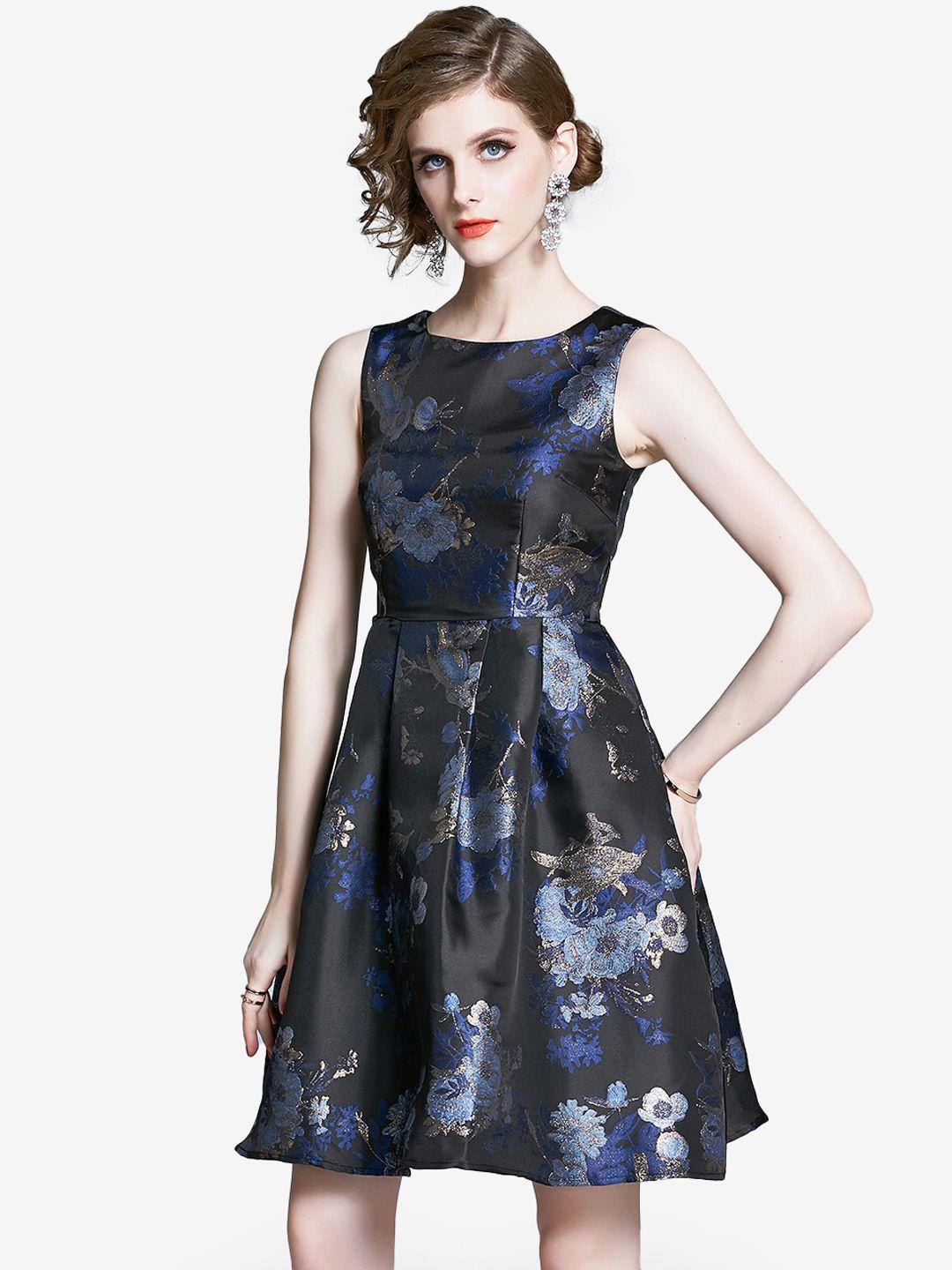 jc collection blue floral printed blouson dress