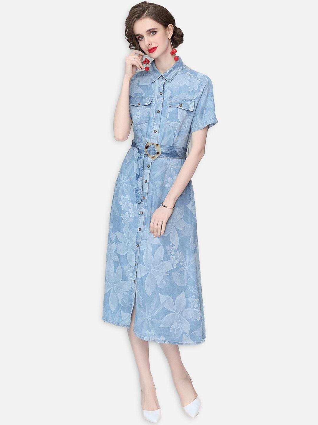 jc collection blue floral shirt midi dress