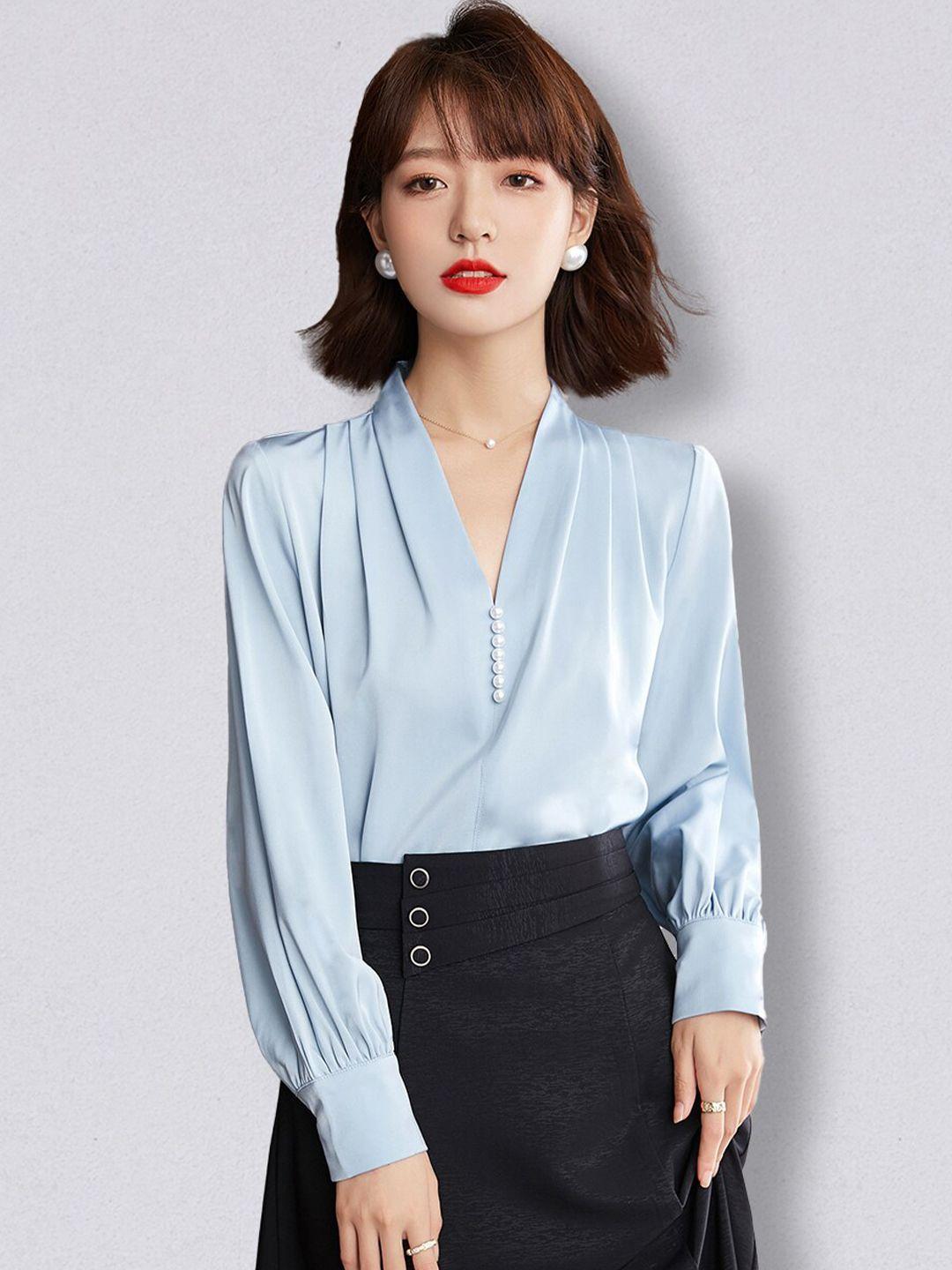 jc collection blue solid casual top