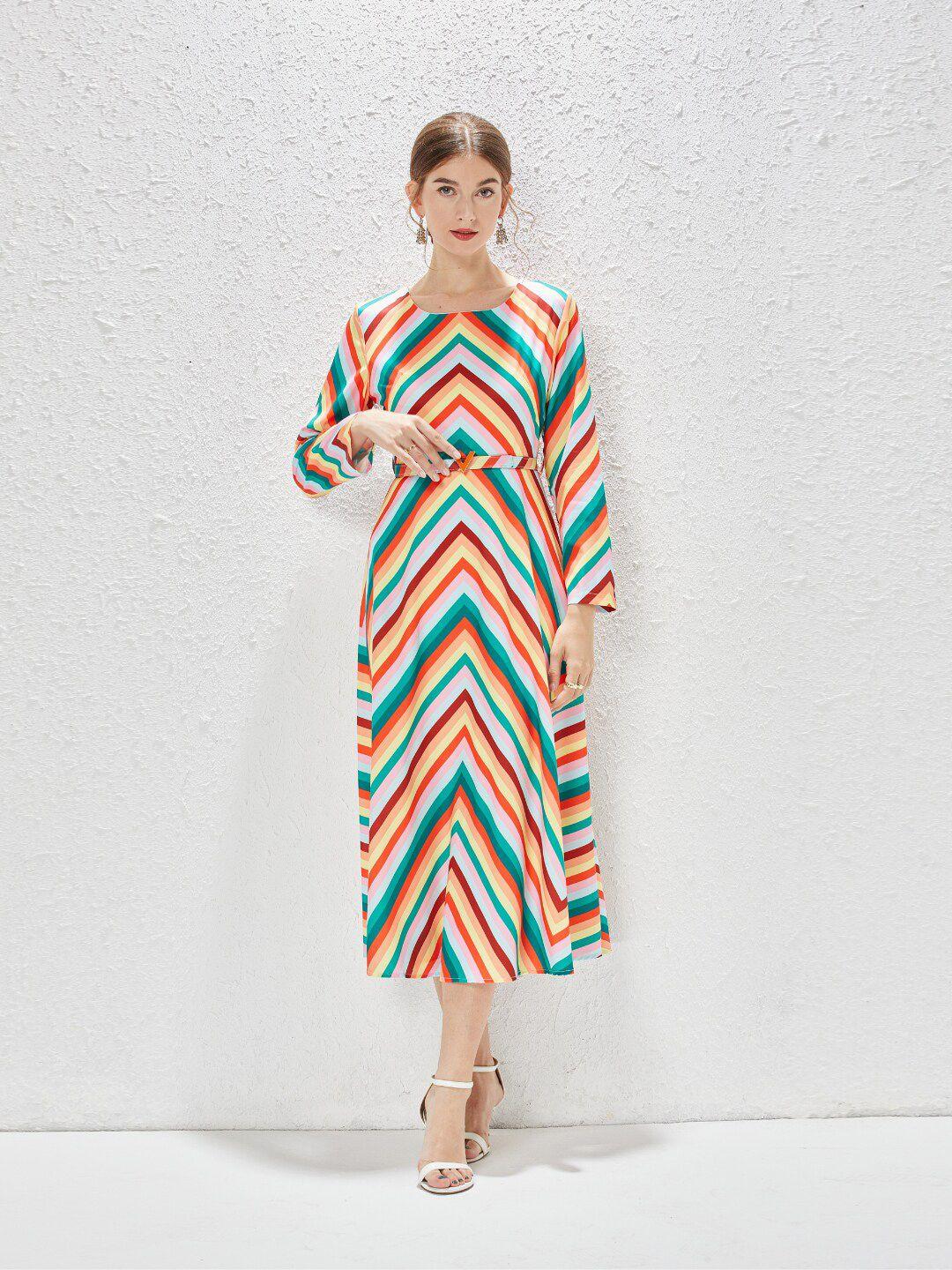 jc collection chevron printed fit & flare midi dress