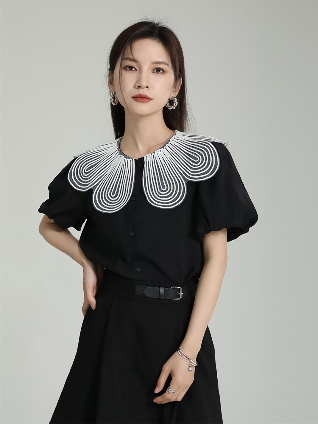 jc collection collarless puff sleeves casual shirt