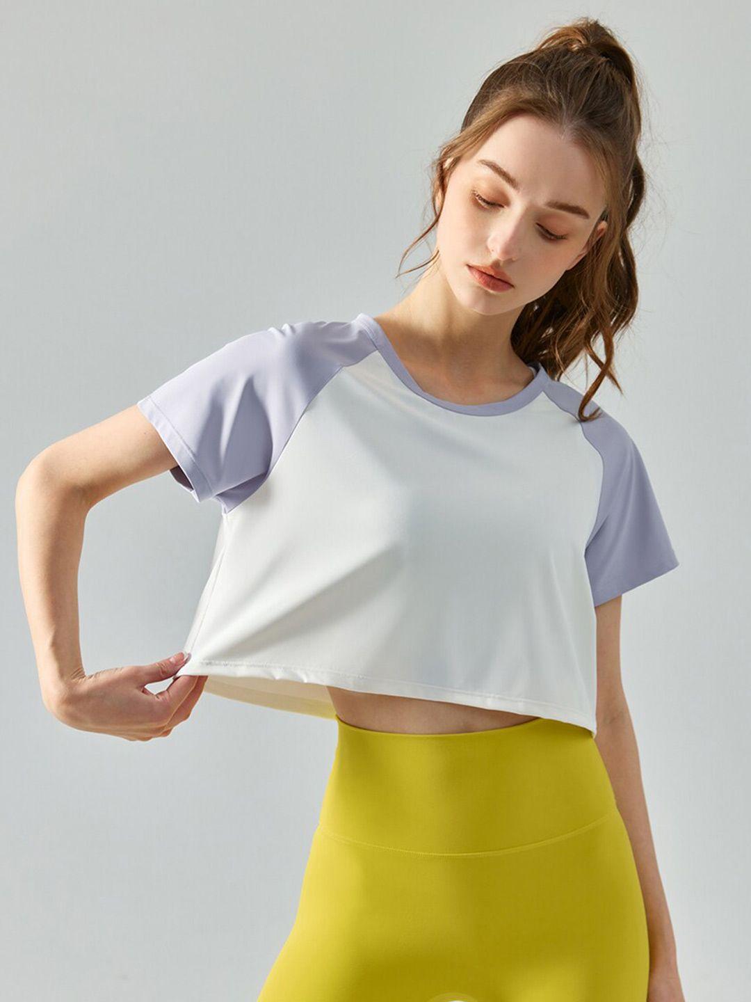 jc collection colourblocked round neck short sleeves crop boxy t-shirt