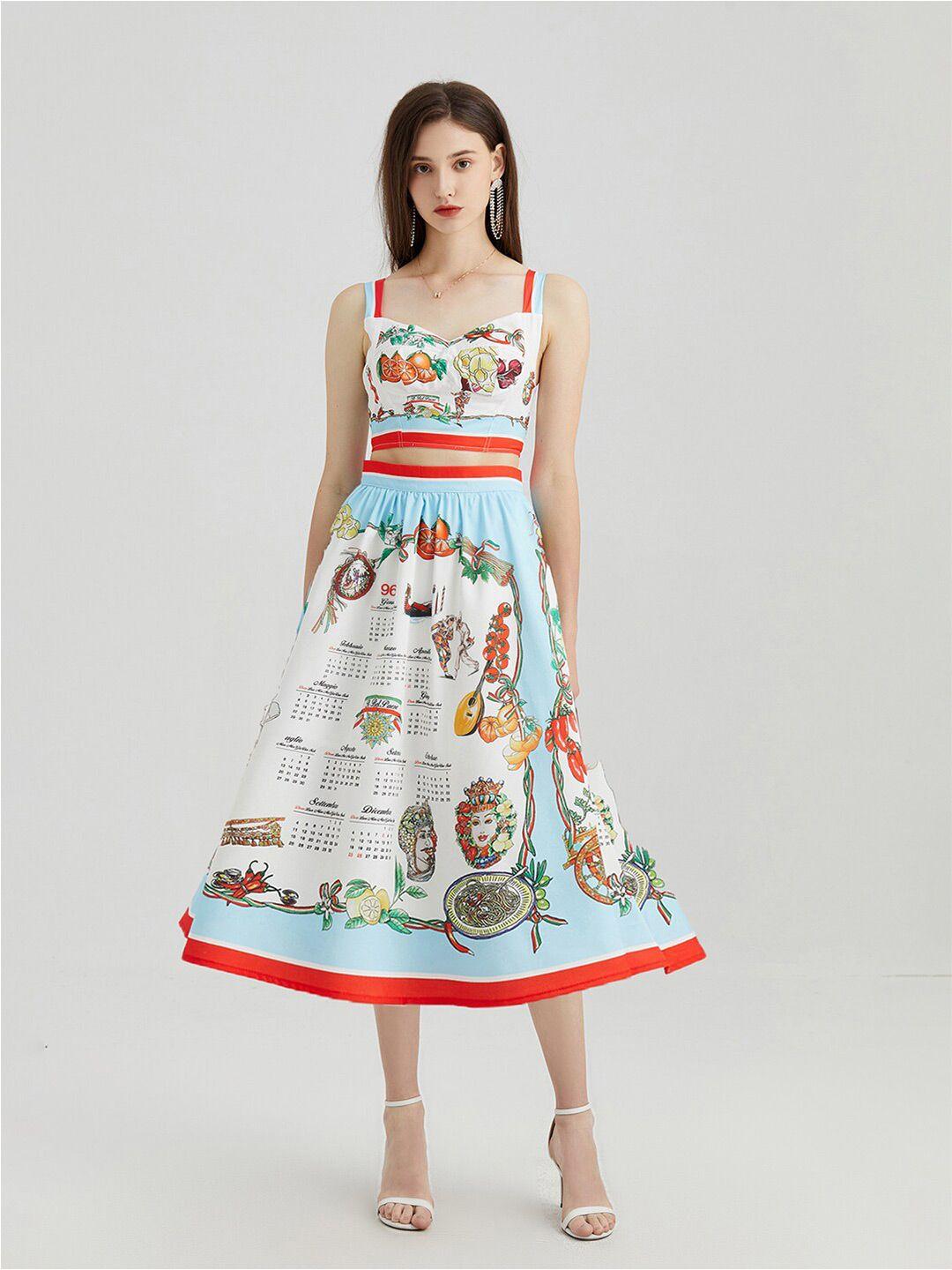 jc collection conversation printed crop top & a-line skirt