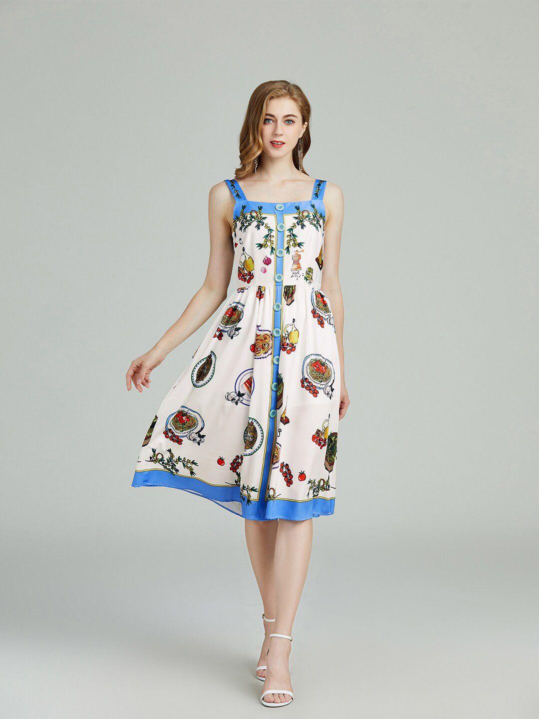 jc collection conversational printed fit & flare dress