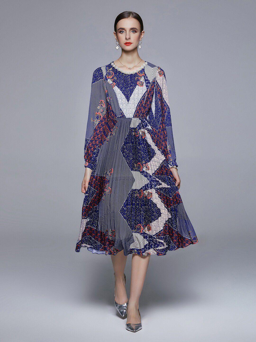 jc collection cuffed sleeves abstract printed midi dress