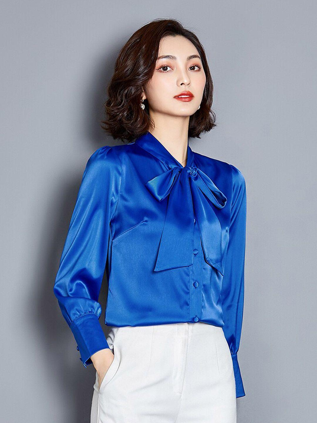 jc collection cuffed sleeves tie-up neck shirt style top