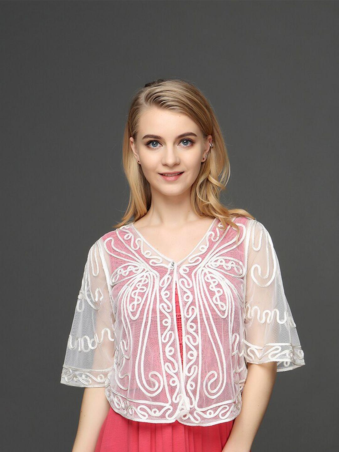 jc collection embroidered crop sheer shrug