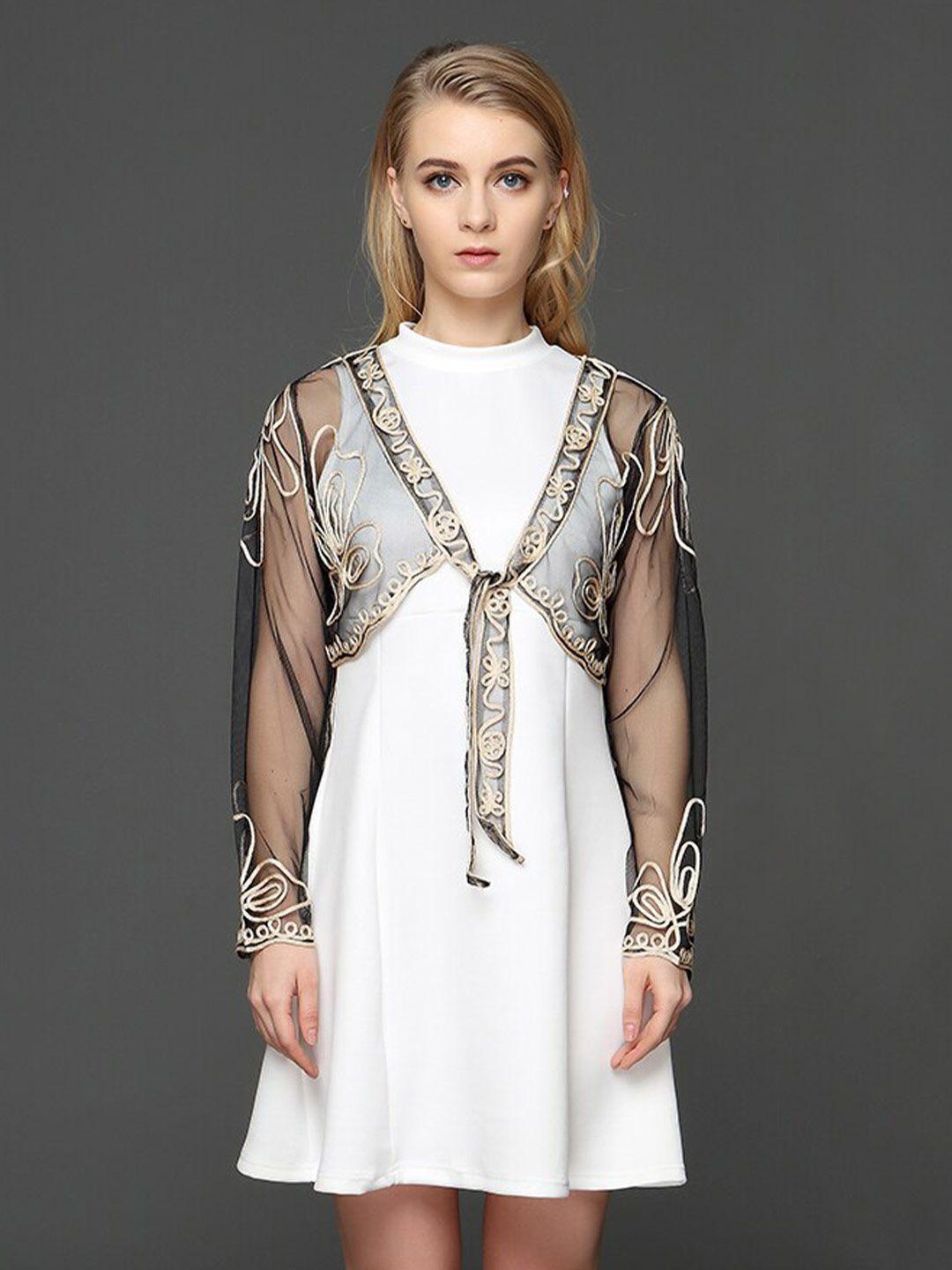 jc collection embroidered sheer tie-up crop shrug