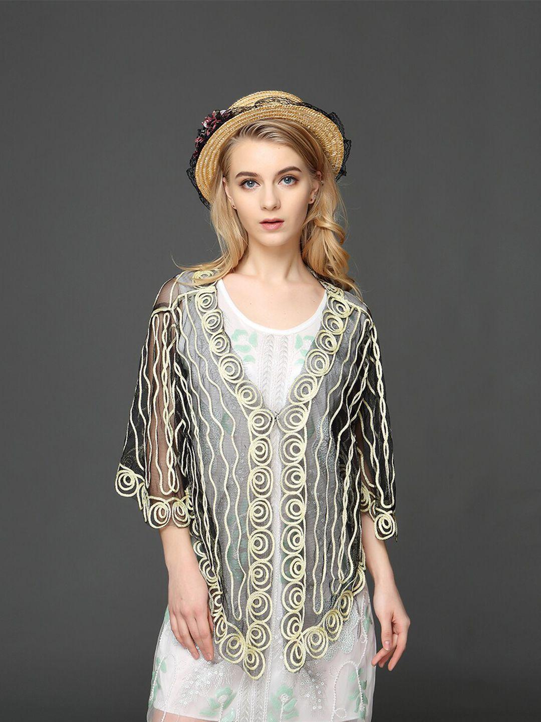 jc collection embroidered v-neck sheer button shrug