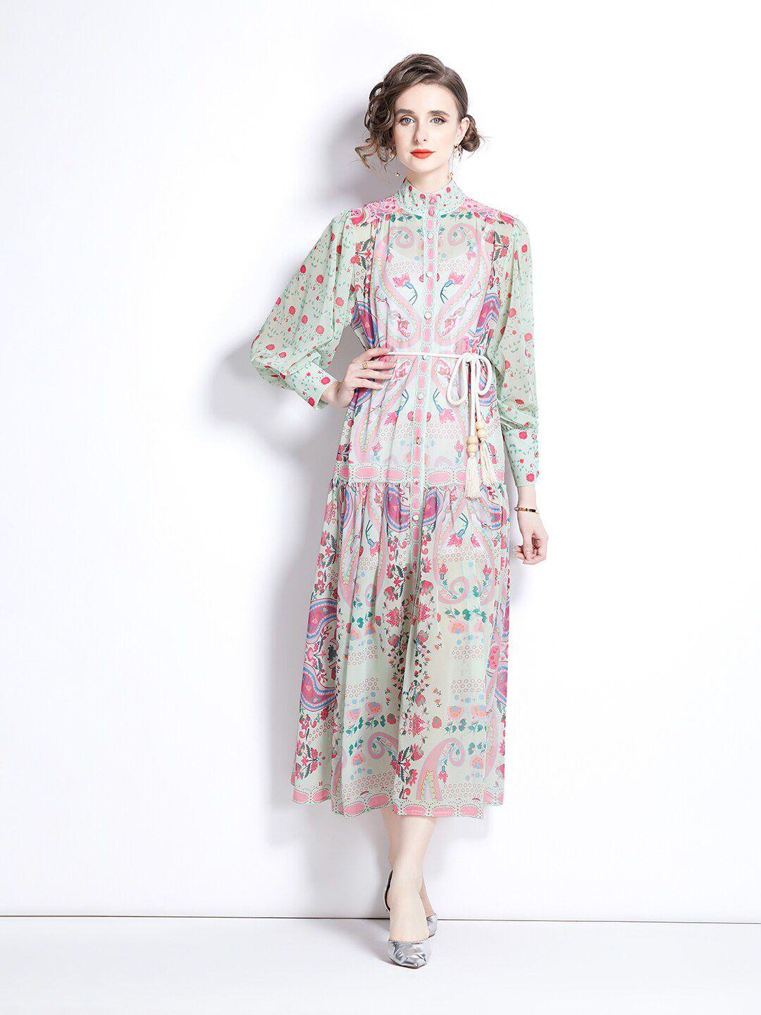 jc collection ethnic motifs printed high neck a-line midi dress