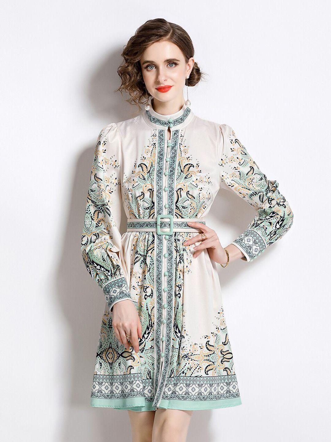 jc collection ethnic motifs printed long sleeves fit & flare dress